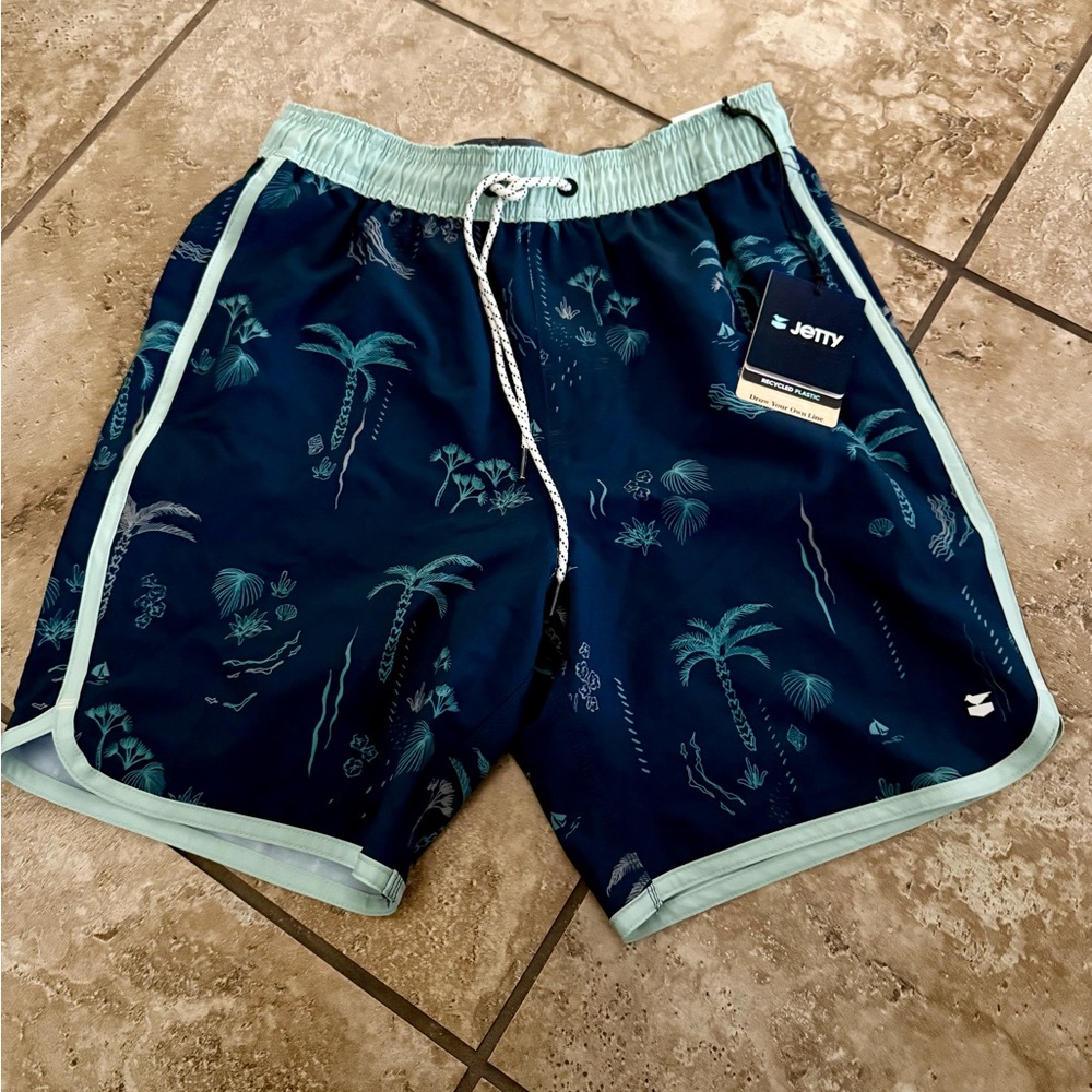 Jetty Men's Tropical palm Swim Shorts trunks- Navy